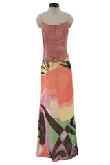 Prettiest Spring 2000 Giorgio Armani Runway Dusty Pink Beaded Halter Top & Silk Chiffon Skirt Set