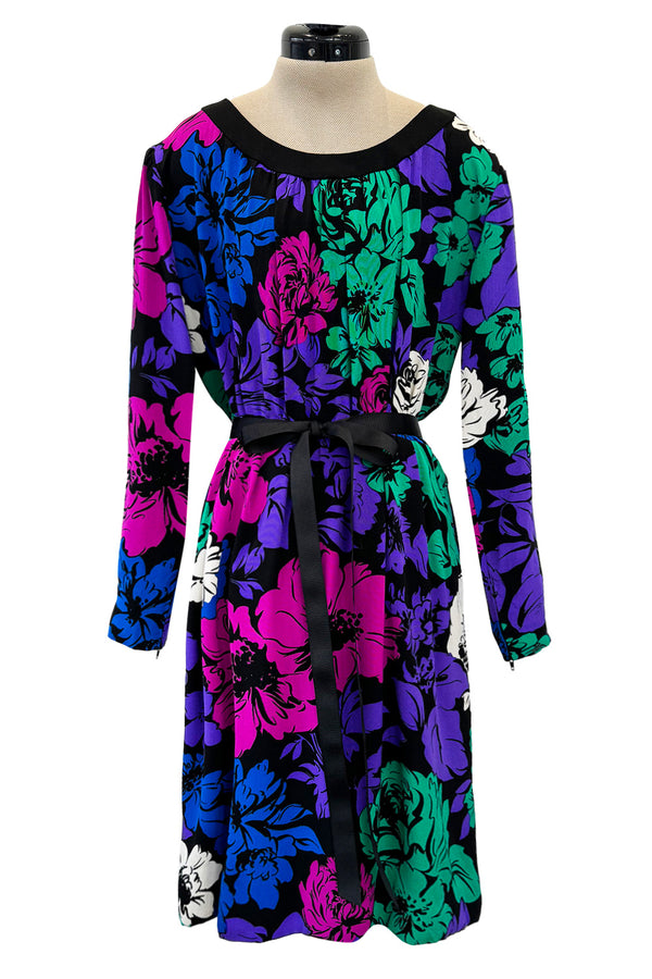 Well Documented Spring 1983 Yves Saint Laurent Haute Couture Runway Look 53 Silk Floral Dress