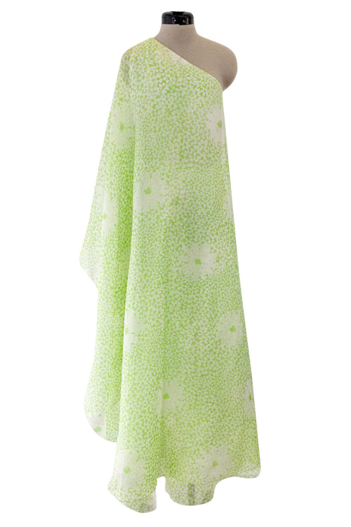 Dreamy Spring 1974 Lanvin by Jules-Francois Crahay Pale Green Floral Print One Shoulder Dress