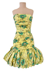 Mary Kate Floral Print Corset Ruffle Peplum Dress