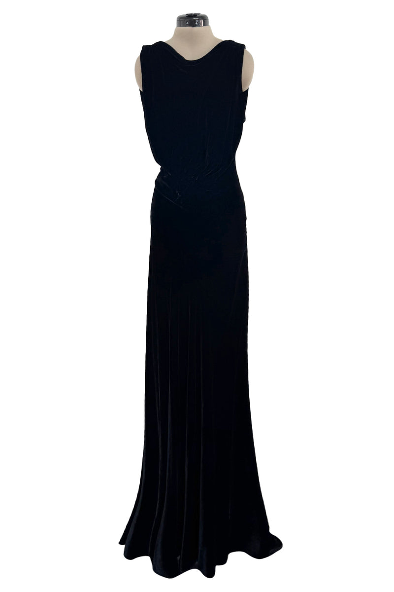 Unlabeled 1940s Black Bias Cut Silk Velvet Dress w Low Plunging Back Shrimpton Couture Unlabeled 1940s Black Bias Cut Silk Velvet Dress w Low Plunging Back Shrimpton Couture