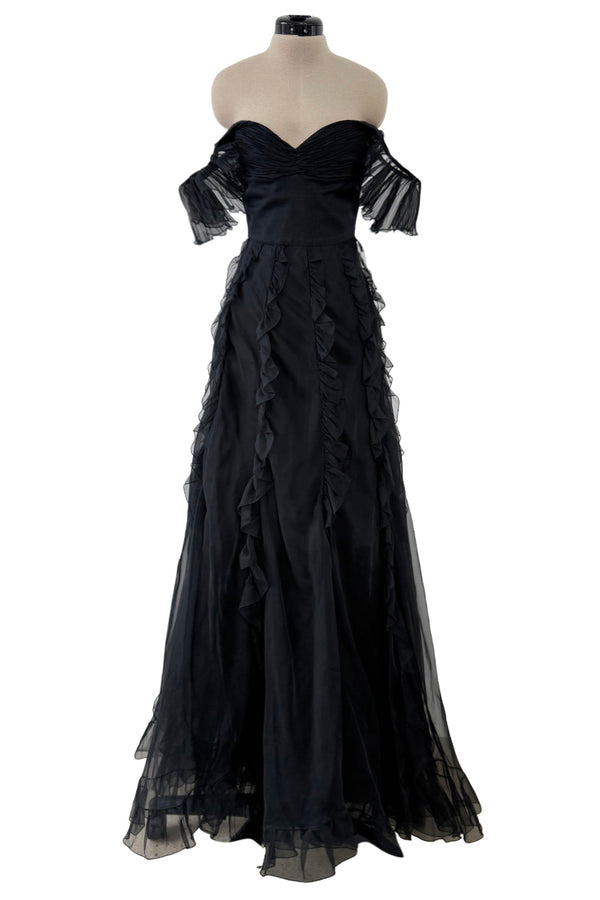 Spring 2004 Valentino by the Original Mr. Valentino Black Pleated Bodice & Ruffle Skirt Dress