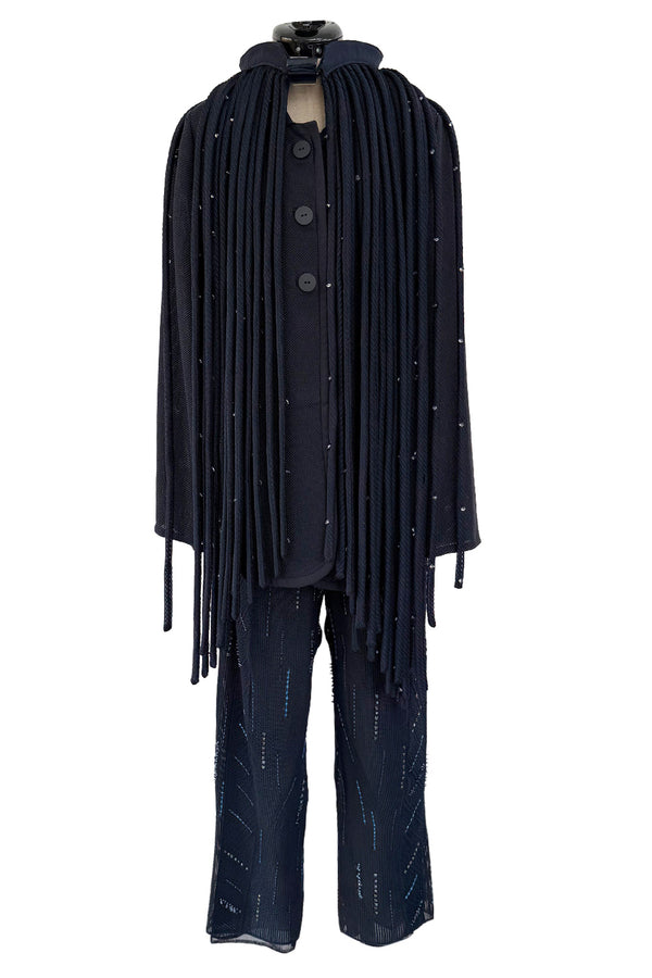 Ad Campaign Spring 2016 Giorgio Armani Runway Look 29 Three Piece Navy Top, Pant & Neckpiece Set