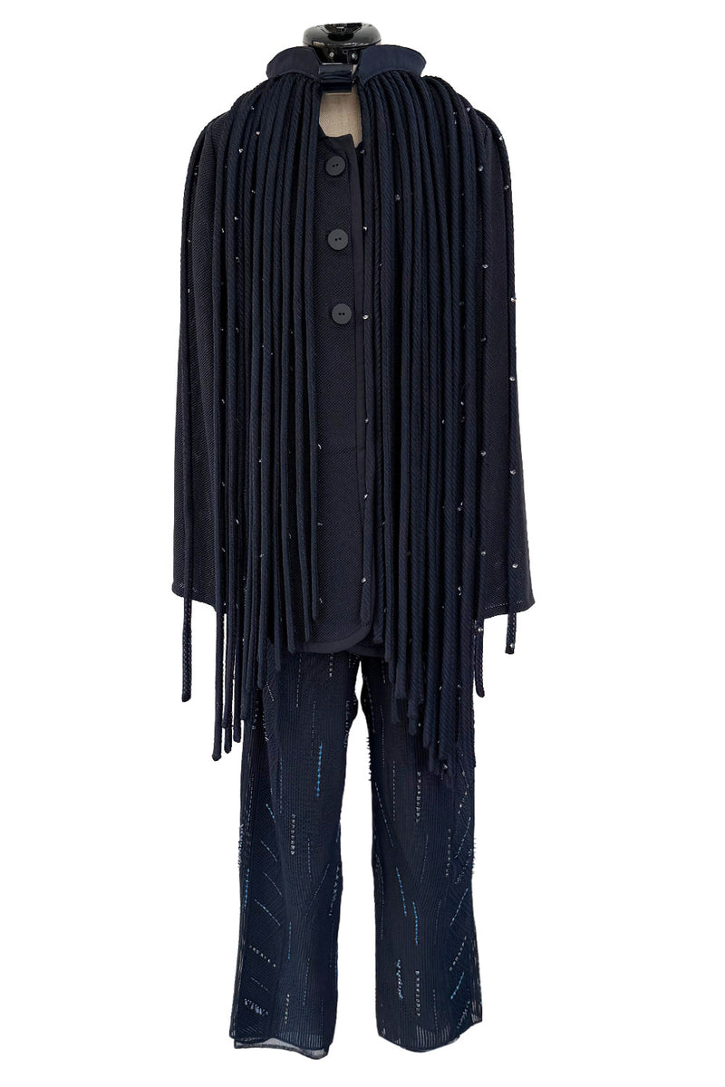 Ad Campaign Spring 2016 Giorgio Armani Runway Look 29 Three Piece Navy Top, Pant & Neckpiece Set