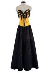 1987-1988 Christian Dior by Marc Bohan Textured Black Silk Skirt & Hand Beaded Corset Set