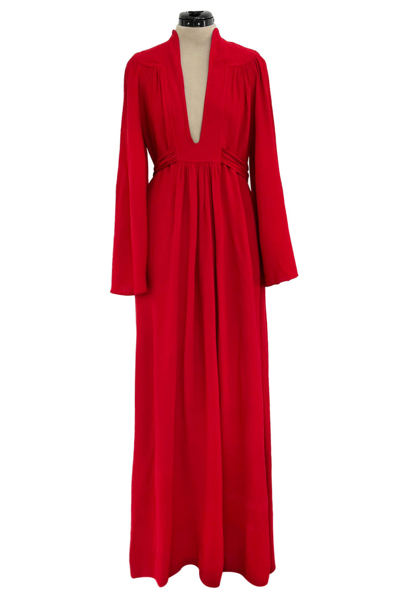 Amazing 1970 Ossie Clark 'Graduation' Deep Front Plunge Maxi Dress in Shrimpton Couture Amazing 1970 Ossie Clark 'Graduation' Deep Front Plunge Maxi Dress in Shrimpton Couture