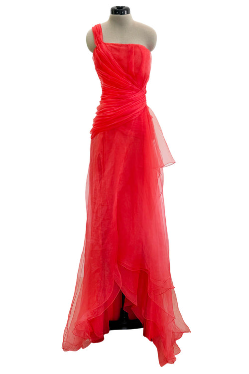 Spring 2012 Oscar de la Renta Runway Look 53 Coral Orange Chiffon One Shoulder Dress