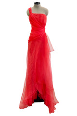 Spring 2012 Oscar de la Renta Runway Look 53 Coral Orange Chiffon One Shoulder Dress