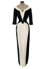 Fall 1995 Thierry Mugler Couture Runway Sculpted Body Shape Black Silk w Ivory Inset Dress