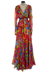 Spectacular Fall 1989 Yves Saint Laurent Runway Metallic Gold Detailed Silk Chiffon Dress