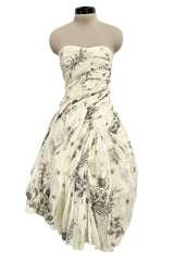 Spring 2004 Prada by Miuccia Variation on Look 52 Printed Ivory Strapless Cotton Dress