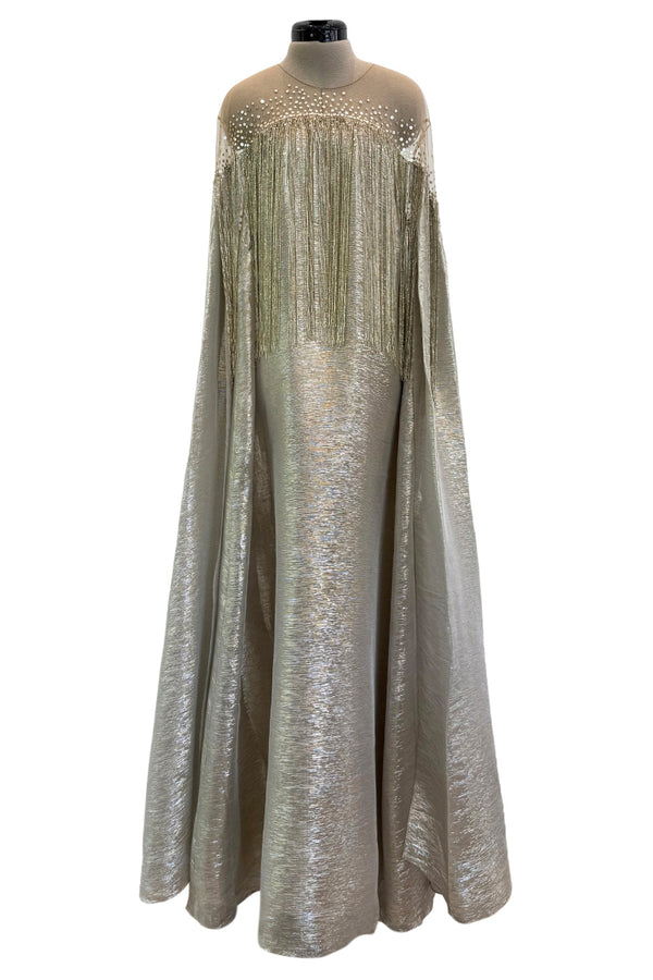 Dreamy Spring 2019 Oscar de la Renta by Laura Kim & Fernando Garcia Runway Look 57 Gold Silver Bead Caftan Dress