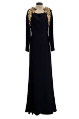 Stunning 2013 Unlabeled Alexander McQueen by Sarah Burton Black Crepe Dress w Gold Metal Detailing