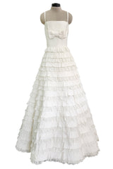 Dreamiest 2010s Valentino Off White Silk Wedding Dress w Tiered Ivory Lace & Ruffle Skirt