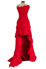 Fall 2001 Jean Louis Scherrer Haute Couture Original Runway Look 7 Sample Strapless Red Layered Panel Dress