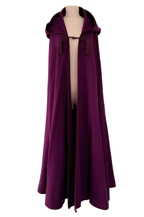 Iconic Fall 1976 Yves Saint Laurent Deep Purple Hooded Cape w Braided Edges & Tassel Details