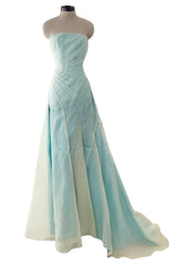 Superb Fall 2005 Richard Tyler Version of Runway Strapless Pale Blue & Ivory Silk Organza Dress