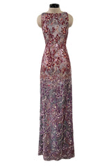 Exceptional Spring 1998 Christian Lacroix Runway Net Lace & French Blue Printed Silk Dress
