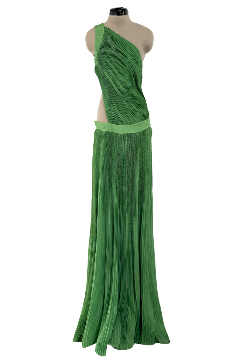 Very Rare Spring 2007 Roberto Cavalli Green Pleated Silk Chiffon Dress w Open Back & Sides