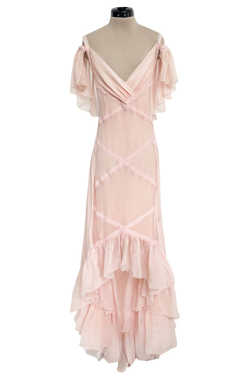 1920s Silk Drop Waist Dress  Vintage 20s Peach Silk … - Gem