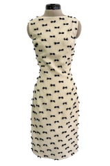 Rare & Chic Fall 1999 John Galliano Soft Ivory Wool Sleeveless Shift Dress Covered in Tiny Black Yarn Bows