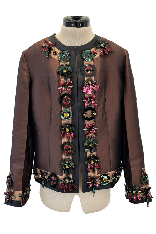 Spring 2005 Prada Runway & Ad Canmpaign Brown Silk Jacket w Extensive Beading & Embellishments
