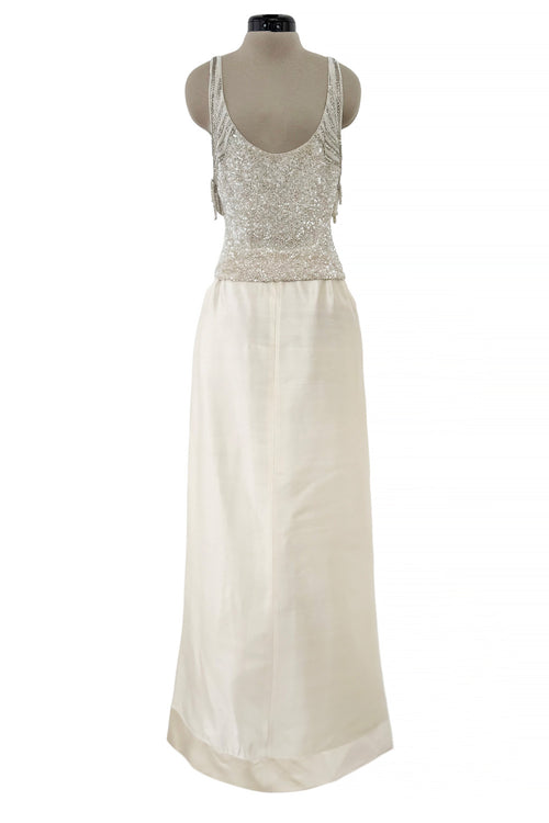 Extraordinary Spring 2001 Original Valentino Runway Look 73 Sequin Top & Ivory Silk Skirt Set