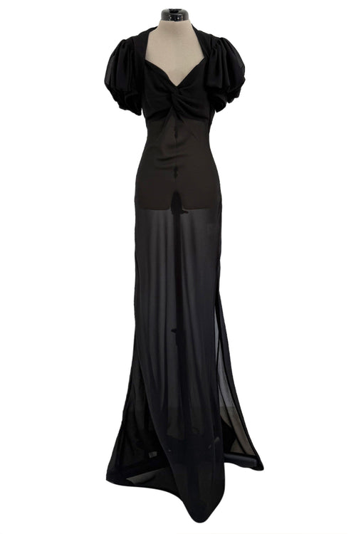 Gorgeous Spring 2006 Christian Dior by John Galliano Black Chiffon Bias Cut Dress w Capped Sleeve