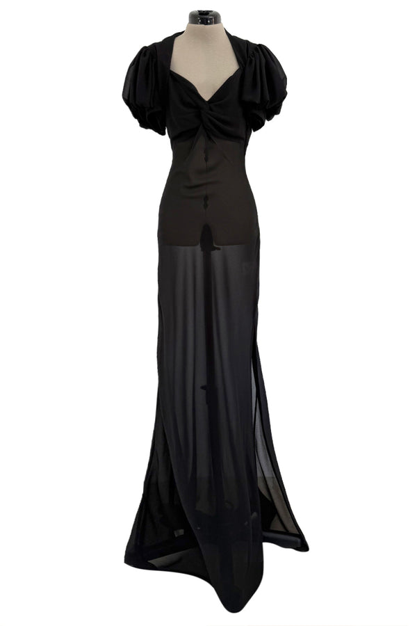 Gorgeous Spring 2006 Christian Dior by John Galliano Black Chiffon Bias Cut Dress w Capped Sleeve