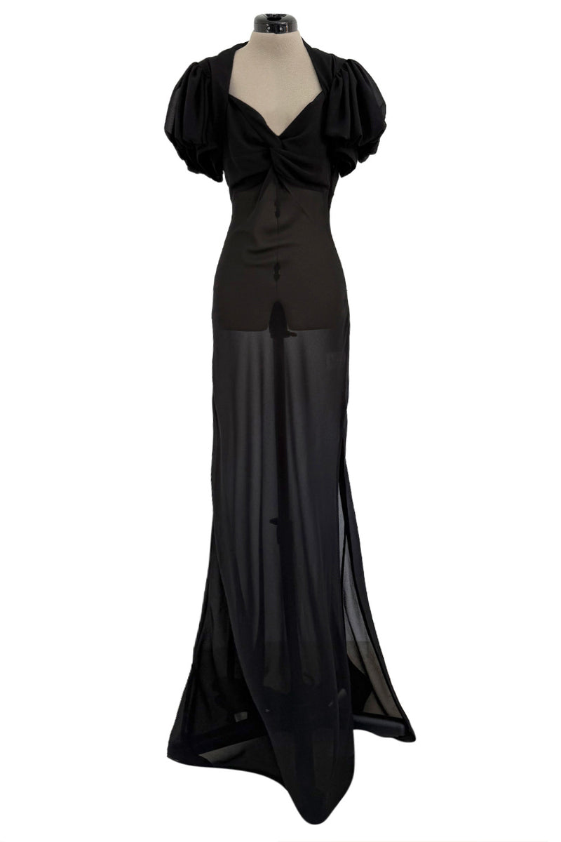 Gorgeous Spring 2006 Christian Dior by John Galliano Black Chiffon Bias Cut Dress w Capped Sleeve