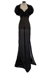 Gorgeous Spring 2006 Christian Dior by John Galliano Black Chiffon Bias Cut Dress w Capped Sleeve