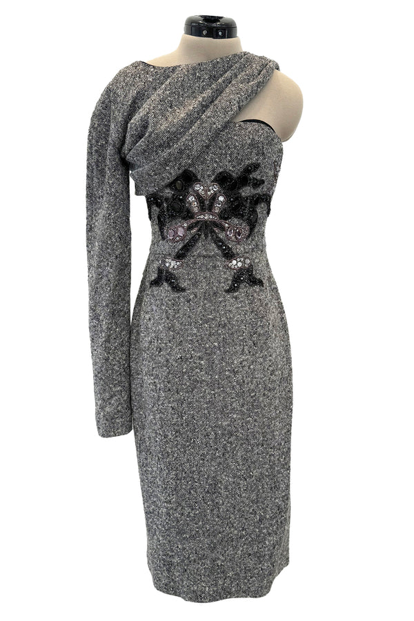 Rare Fall 2007 Christian Dior by John Galliano Runway Look 19 Beaded One Shoulder Dress