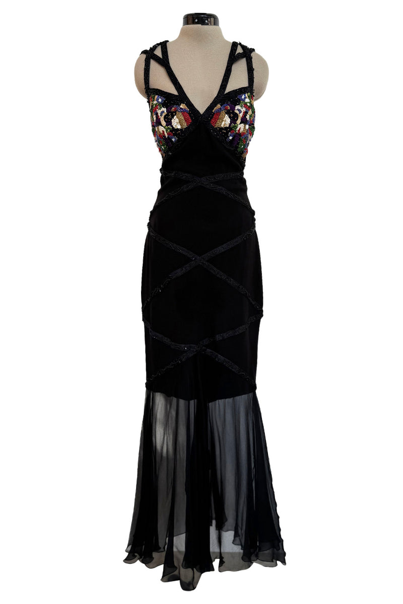 Fantastic Spring 1993 Karl Lagerfeld Runway Black Dress w Extensive Be Shrimpton Couture Fantastic Spring 1993 Karl Lagerfeld Runway Black Dress w Extensive Be Shrimpton Couture