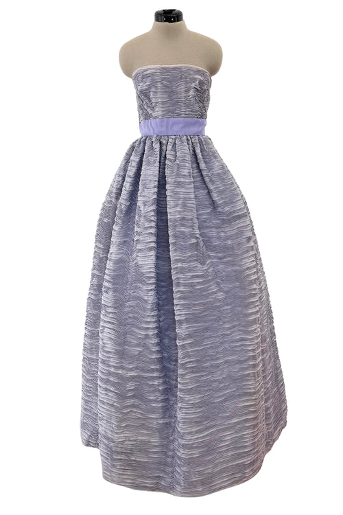 Elegant Late 1950s Sybil Connolly Couture Pale Lavender Pleated Linen Strapless Dress w Shawl