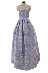 Elegant Late 1950s Sybil Connolly Couture Pale Lavender Pleated Linen Strapless Dress w Shawl