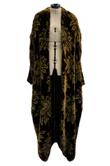 Phenomenal Fall 1991 Jean Louis Scherrer Haute Couture Runway Silk Velvet Cut Devore Cocoon Coat