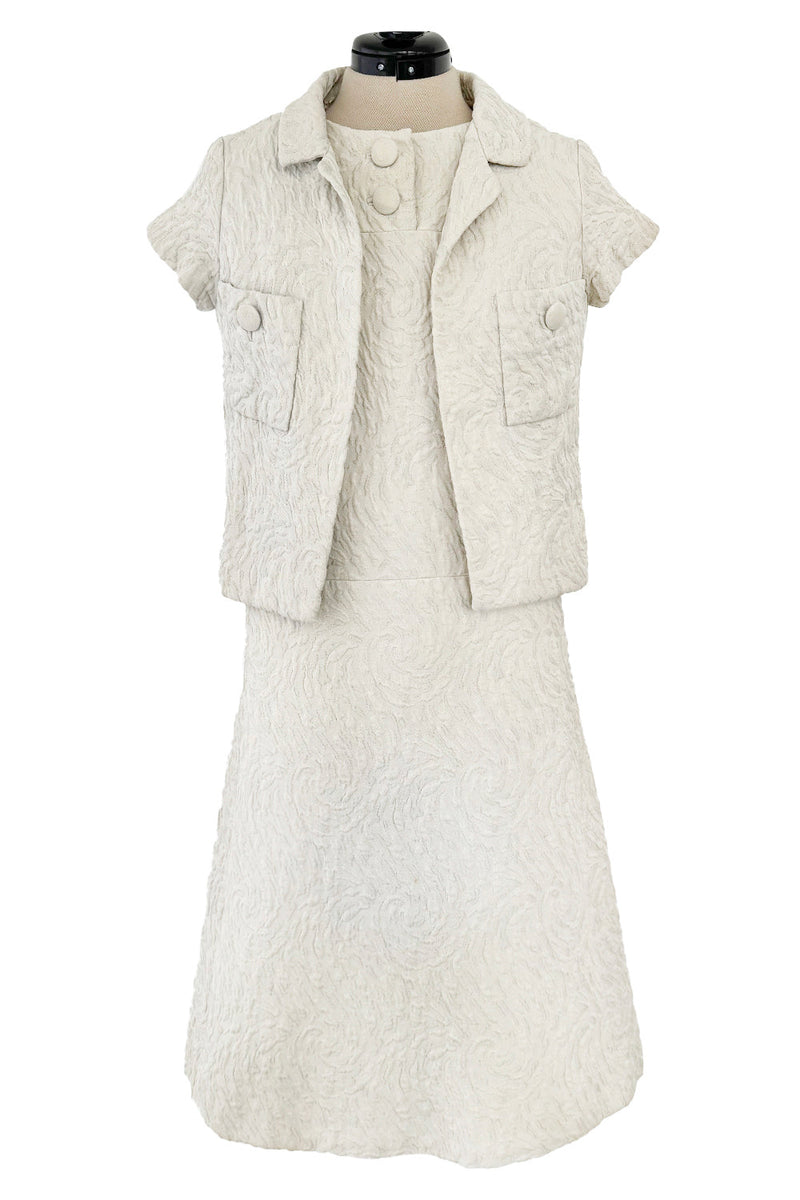 1960s Christian Dior Demi-Couture Textured Ivory Silk A-Line Dress & M Shrimpton Couture 1960s Christian Dior Demi-Couture Textured Ivory Silk A-Line Dress & M Shrimpton Couture