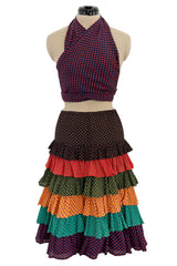 Prettiest Spring 1971 Yves Saint Laurent Documented Dotted Ruffle Skirt & Tie Halter Top Set