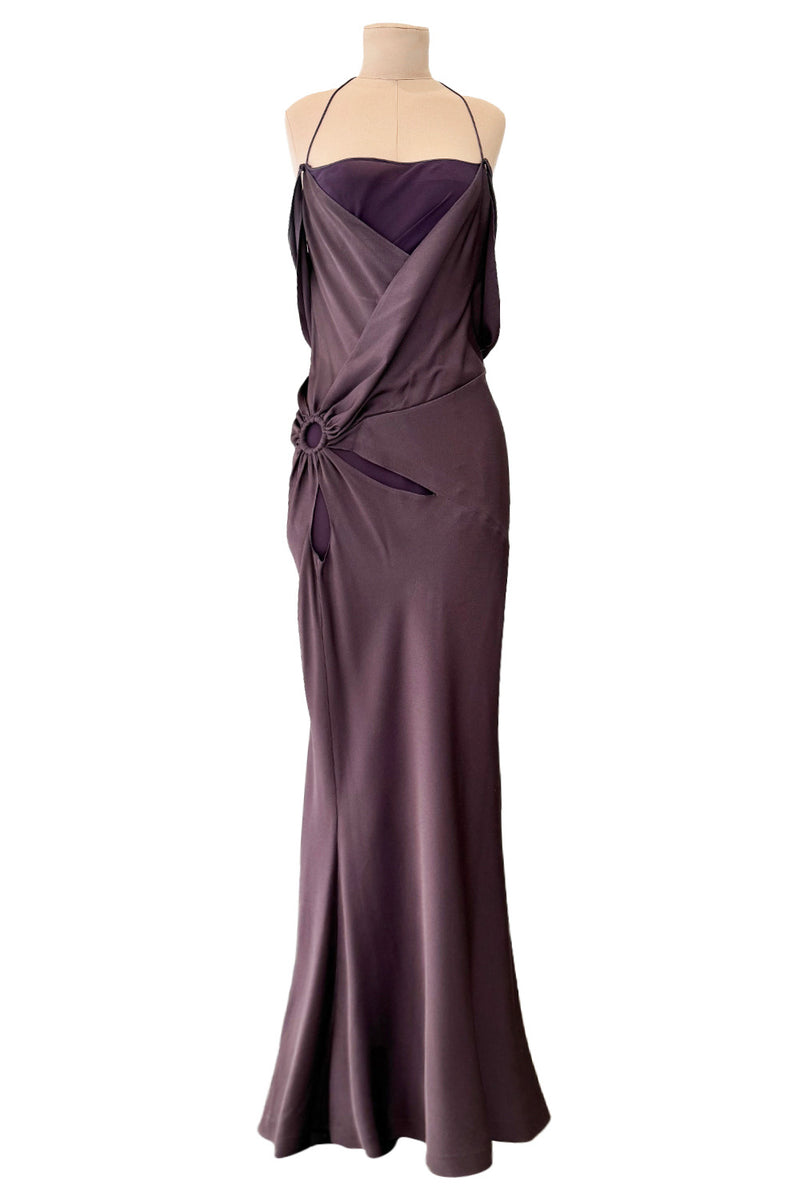 Gorgeous Fall 2003 John Galliano Bias Cut Deep Purple Silk Dress w Draped Arm Panels