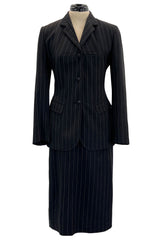 1990s Jean Paul Gaultier Pin Striped Mens Suiting Fabric Jacket & Skirt Set Suit