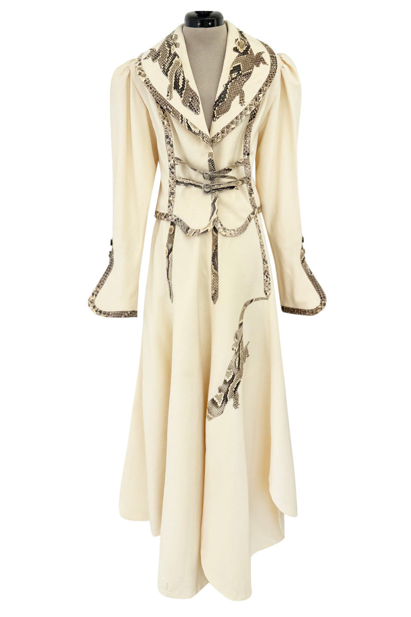 Important 1972 Bill Gibb Couture Debut Collection Lizard Detailed Cream Jacket & Scalloped Edged Skirt