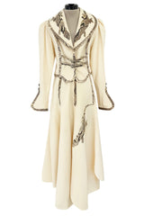 Important 1972 Bill Gibb Couture Debut Collection Lizard Detailed Cream Jacket & Scalloped Edged Skirt