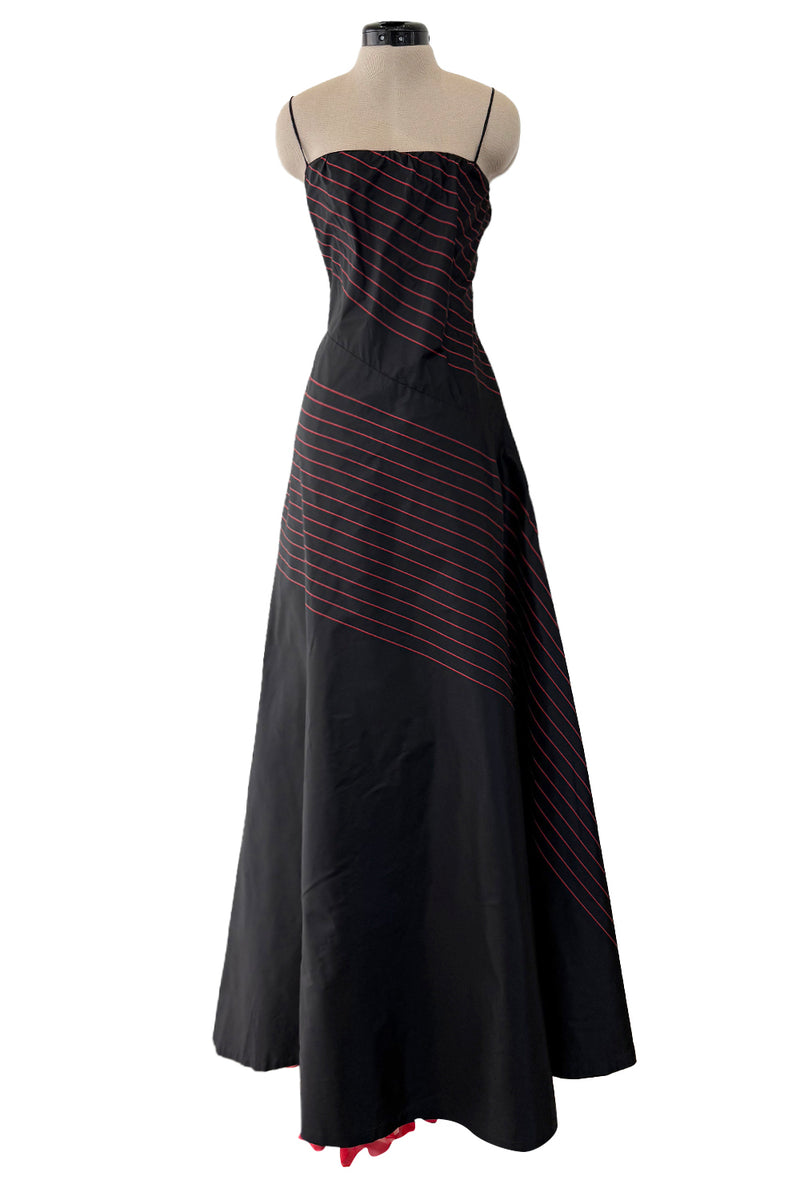 Fall 1978 George Stavropoulos Minimalist Bias Cut Black & Red Silk Dress