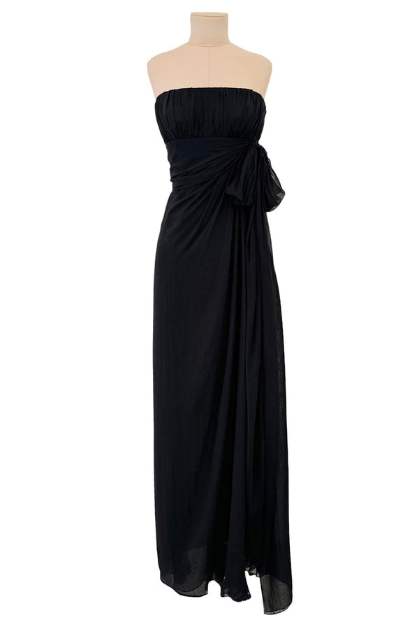 Rarest Spring 2002 Yves Saint Laurent Haute Couture Final Collection Black Silk Chiffon Dress