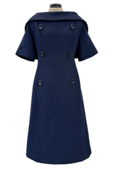 Late 1950s Christian Dior London by Marc Bohan Numbered Blue Shift Dress w Button Detailing