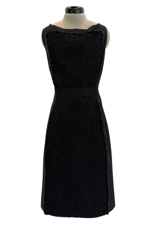 2010s Giambattista Valli Black Dress Stretch Sleeveless Dress w Front Metallic Thread Wool Inset