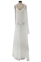 Stunning 2005 Chanel by Karl Lagerfeld White Sequin Detailed & Silk Tulle Dress w Ribbon Detail