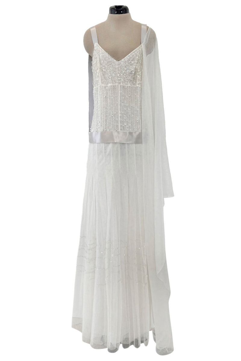 Stunning 2005 Chanel by Karl Lagerfeld White Sequin Detailed & Silk Tu Shrimpton Couture Stunning 2005 Chanel by Karl Lagerfeld White Sequin Detailed & Silk Tu Shrimpton Couture