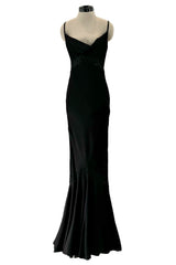 Exceptional Spring 1999 Christian Dior by John Galliano Black Bias Cut Silk Dress w Lace Detailing