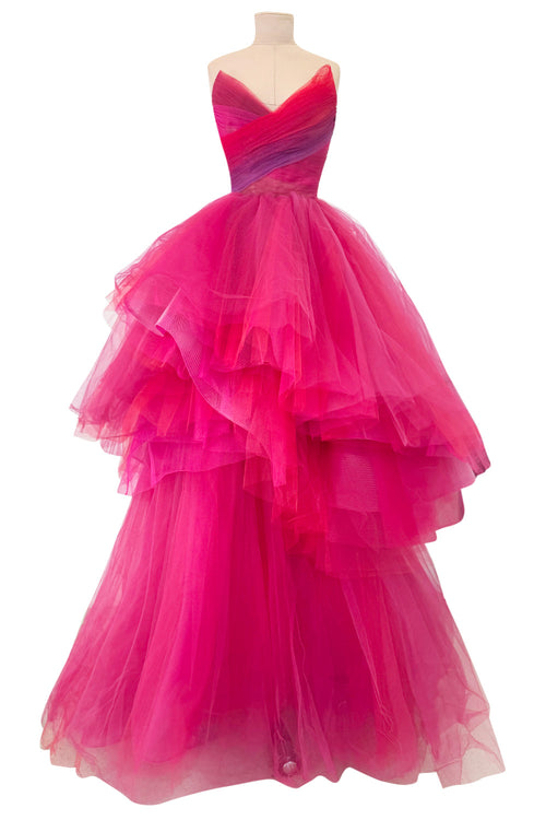 Romantic Spring 2019 Monique Lhuillier Runway Strapless Pink Tulle Dress w Dramatic Skirting